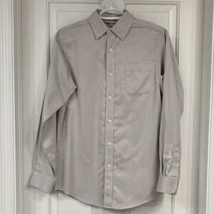 Easy Care Gold Label Boy’s Gray Herringbone Button Down Long Sleeve Cotton Shirt